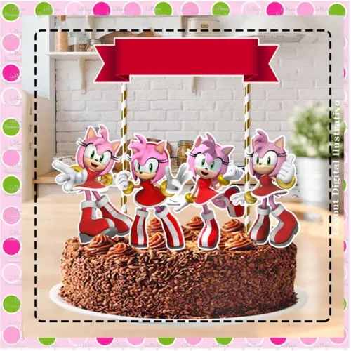 Topo de Bolo Sonic Amy Rose