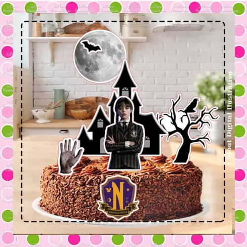 Topo de Bolo Wandinha Addams