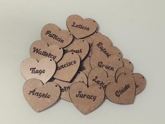 Coração Nome Gravado em mdf 4cm - 15 Unidades