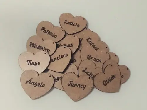 Coração Nome Gravado em mdf 4cm - 15 Unidades