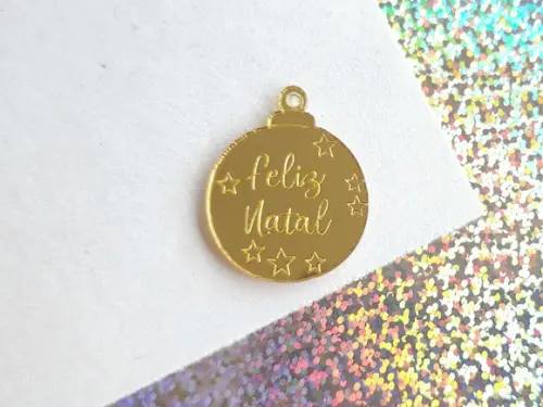 Aplique Tag Bola de Natal com Feliz Natal Kit 10 Unidades