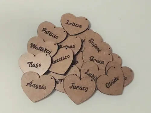 Coração Nome Gravado em mdf 4cm - 20 Unidades