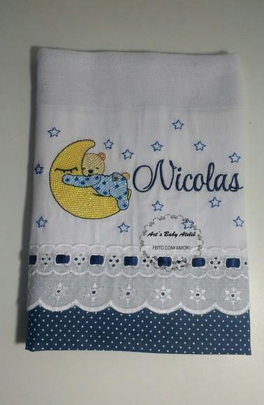 Fralda luxo grande bordada urso na lua