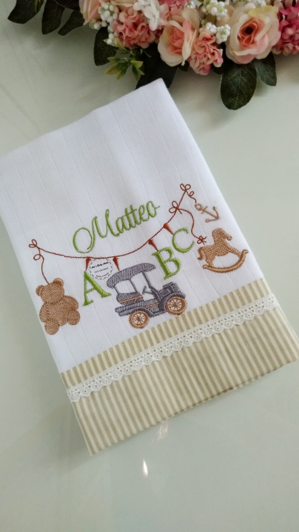 Trio Fralda Luxo Grande Bordada