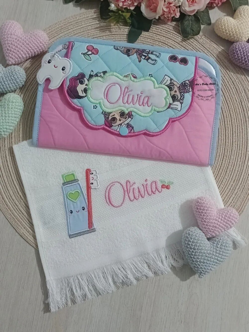 Kit Higiene Escolar Infantil Personalizado com Nome Bordado | Por