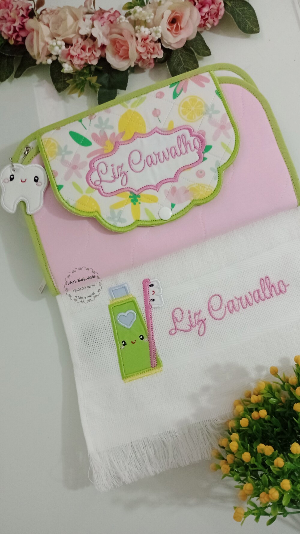 Kit Higiene Escolar Infantil Personalizado com Nome Bordado | Por