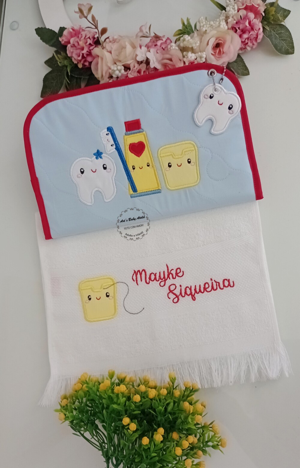 Kit Higiene Escolar Infantil Personalizado com Nome Bordado | Por