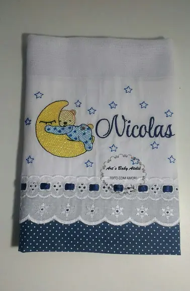 Fralda luxo grande bordada urso na lua