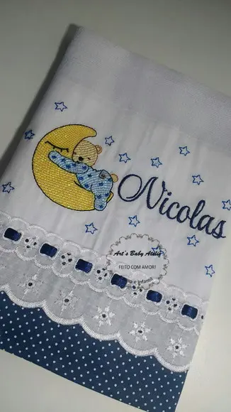 Fralda luxo grande bordada urso na lua