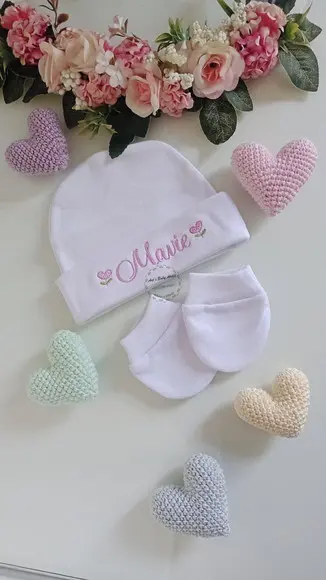 Touca e Luvinha Flor de Coração