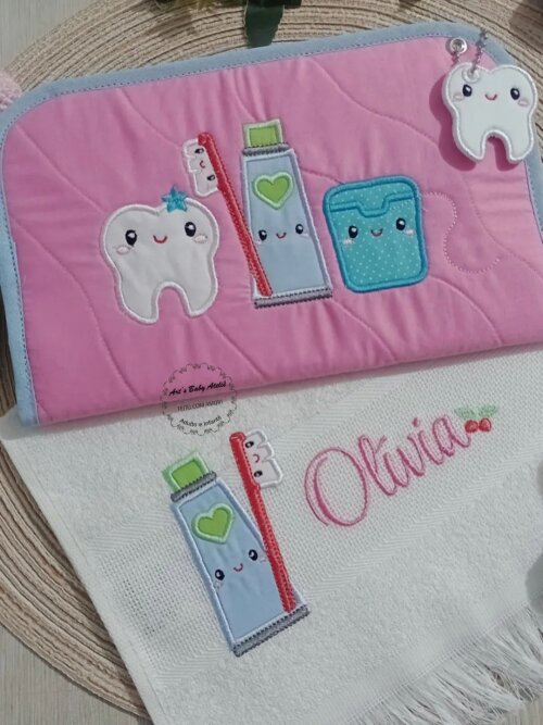 Kit Higiene Escolar Infantil Personalizado com Nome Bordado | Por