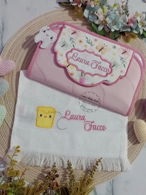 Kit Higiene Escolar Infantil Personalizado com Nome Bordado | Porta Escova, Pasta de Dente e Toalhinha Impermeável