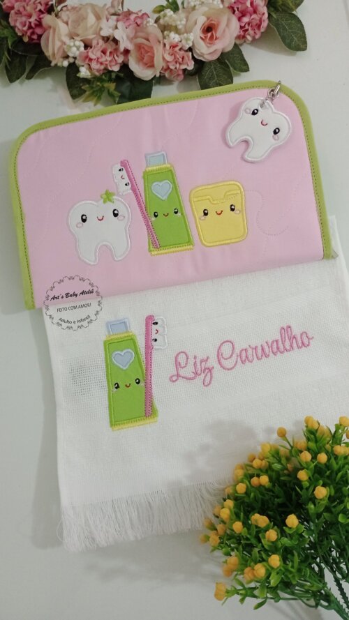 Kit Higiene Escolar Infantil Personalizado com Nome Bordado | Por