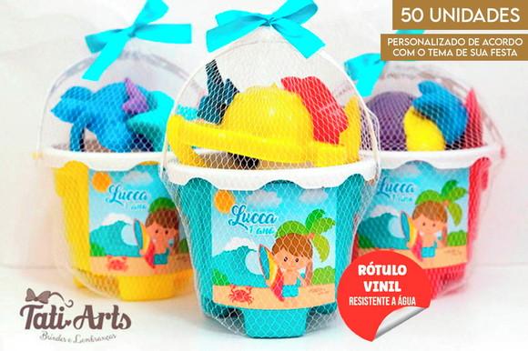 Balde de Praia com Tag e Fita - 50 Unidades