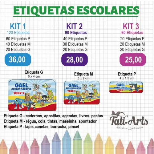Etiqueta Escolar Personalizada - 120 Unidades