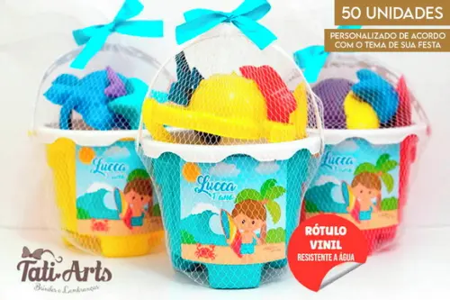 Balde de Praia com Tag e Fita - 50 Unidades
