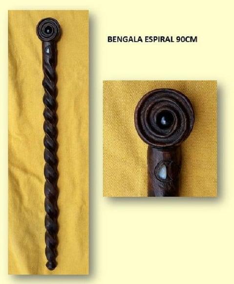 Bengala de Madeira Entalhe em Espiral com Obsidiana - 90cm