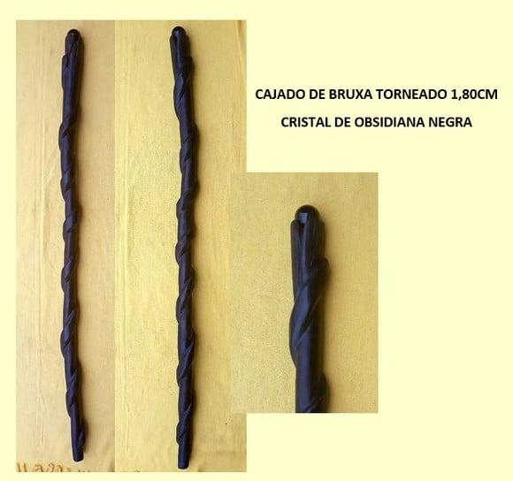 Cajado de Bruxa Torneado Cristal Obsidiana Negra 1,80cm