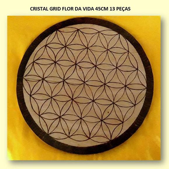 Cristal Grid em Cedro Amarelo 45cm Flor da Vida