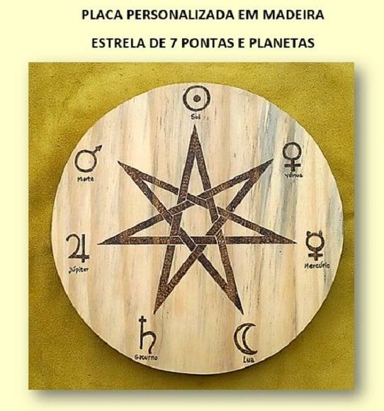 PLACA ESTRELA 7 PONTAS / HEPTAGRAMA / PLANETAS 28CM