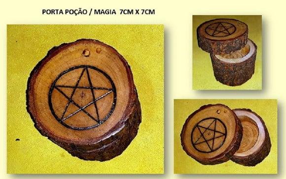 PORTA ANEL / POÇÃO TRONCO RÚSTICO PENTAGRAMA 7X7X7
