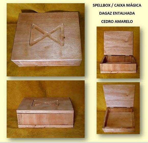 SPELLBOX / CAIXA DE MADEIRA ENTALHADA RUNA 28X10X30
