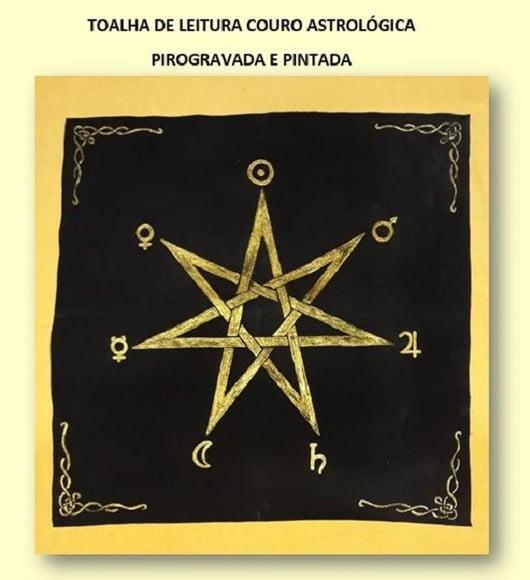 TOALHA DE LEITURA COURO ASTROLÓGICA PIROGRAVADA E PINTADA