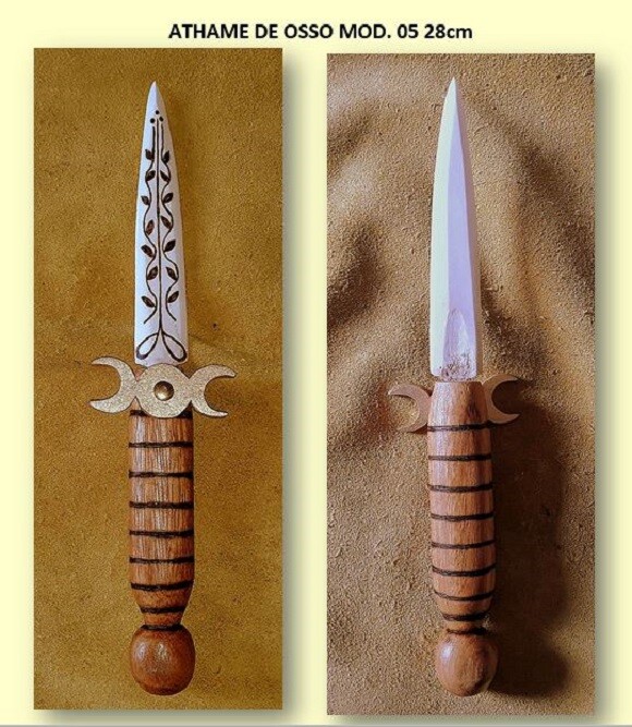 Athame de Osso cabo de madeira triluna pintado MOD. 05