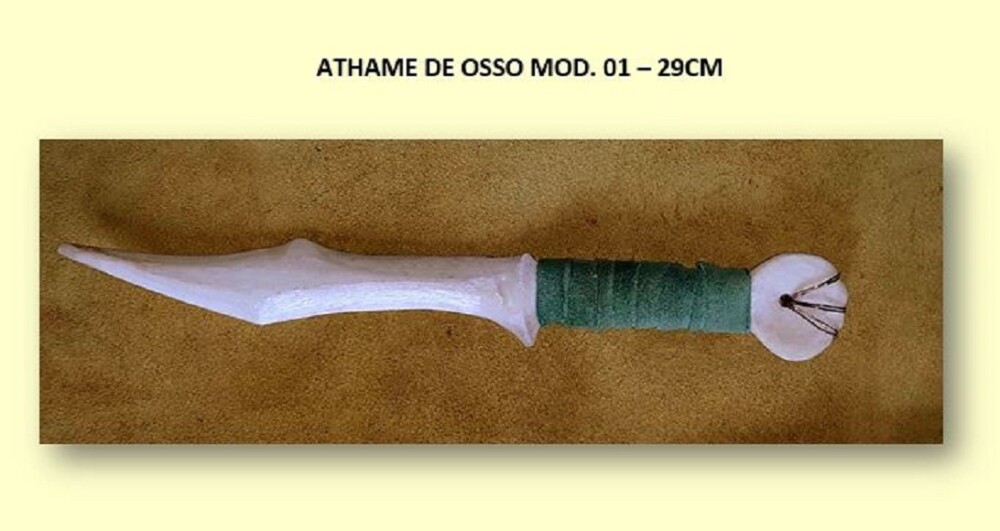 Athame de Osso Decorado com Couro Verde 28cm Mod 01
