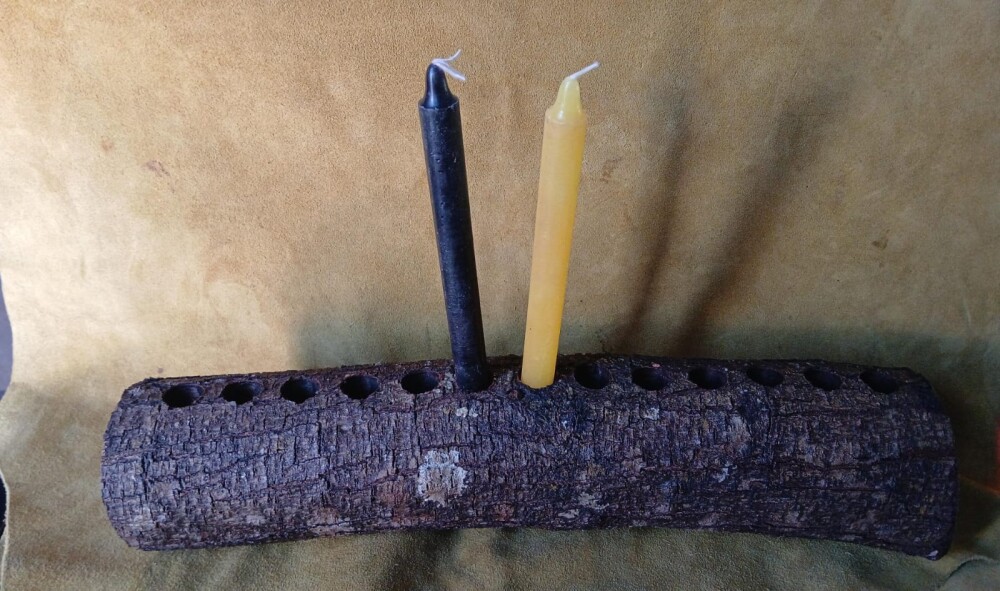 Base Porta Velas de Madeira Rústica Carvalho 13 Velas 42x10cm