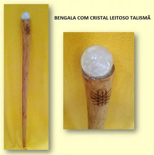 Bengala Esfera de Cristal Leitoso e Talismã - 90cm