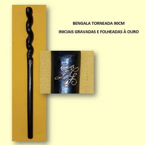 Bengala Torneadas Gravada e Folheada à Ouro 90cm