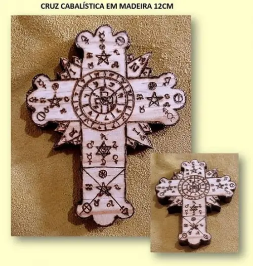 Cruz em Madeira Cabalística - 12cm