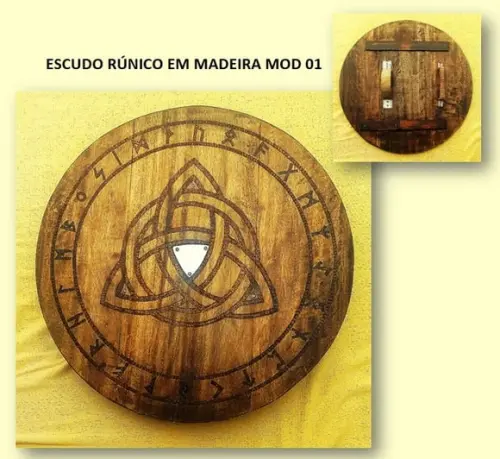 ESCUDO MADEIRA E METAL TRISKLE CELTA 70X70