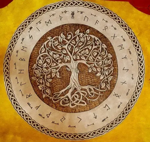 Mandala Runas e Oghans em Couro - 60cm x 60cm