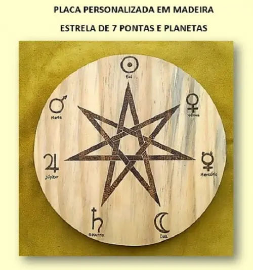 PLACA ESTRELA 7 PONTAS / HEPTAGRAMA / PLANETAS 28CM