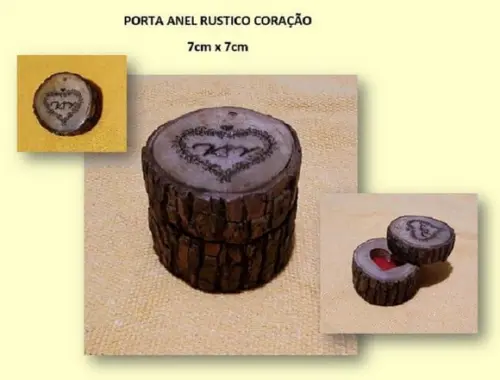 PORTA ANEL / POÇÃO TRONCO RÚSTICO CORAÇÃO 7X7X7