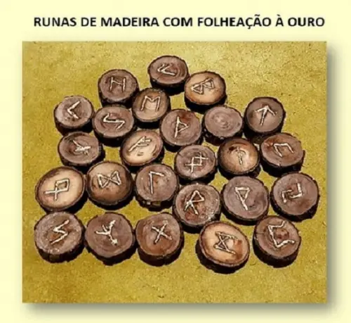 Runas de Madeira Folheação a Ouro 25 Peças