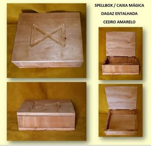 SPELLBOX / CAIXA DE MADEIRA ENTALHADA RUNA 28X10X30
