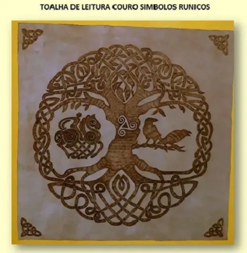 TOALHA DE LEITURA COURO SIMBOLOGIA RÚNICA 60CM X 60CM