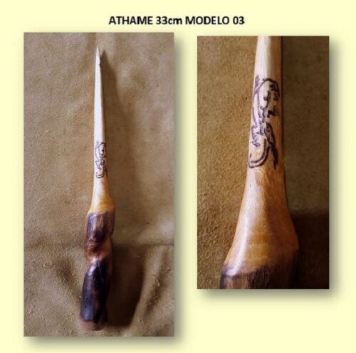 Athame rústico de madeira pirogravado 33m