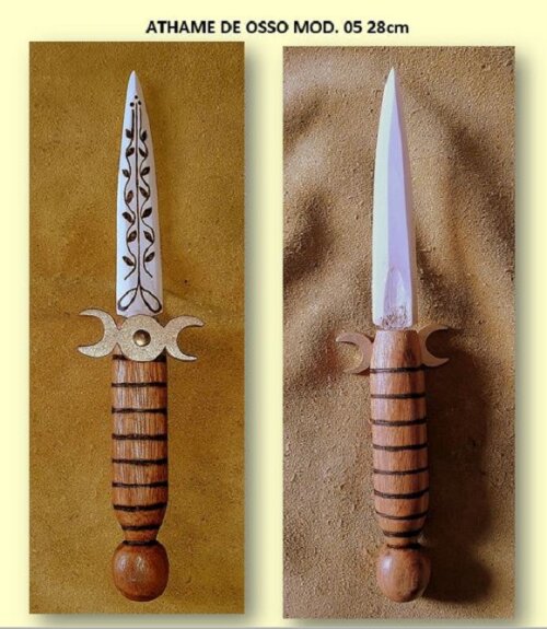 Athame de Osso cabo de madeira triluna pintado MOD. 05