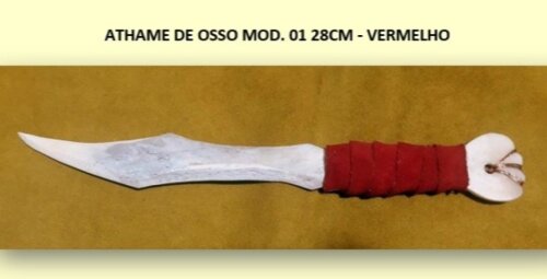 Athame de Osso cabo com couro vermelho MOD. 01 - 28cm