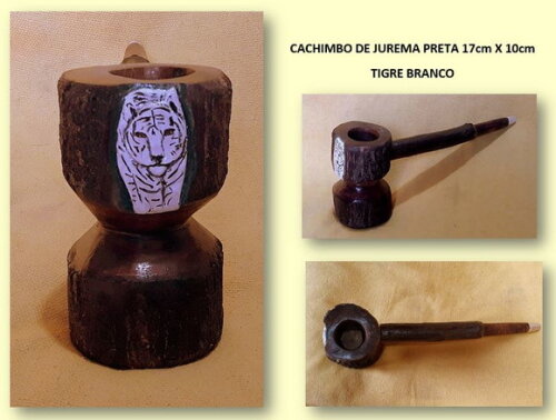 Cachimbo de Jurema Preta com Tigre Entalhado e Pintado 17x10