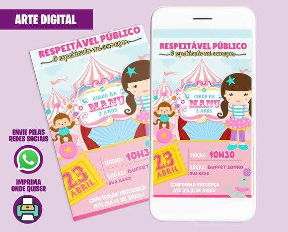 Convite Digital Circo Rosa Menina