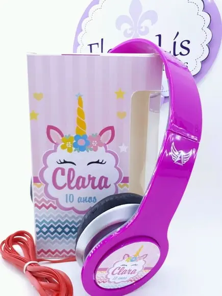 Headphone Fone de Ouvido Unicórnio com Caixa