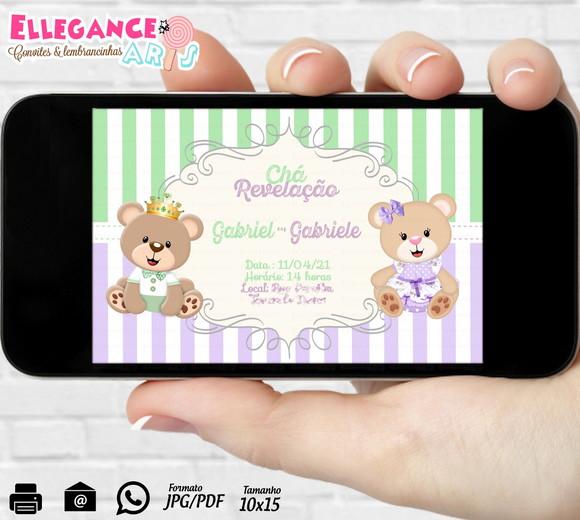 Convite Digital Chá Revelação Verde e Lilás