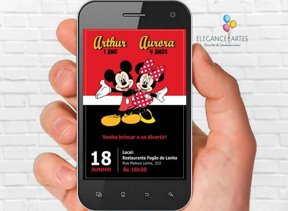 Convite Digital Minnie e Mickey