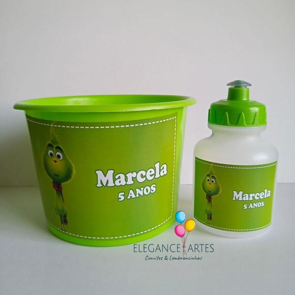 Kit Balde de Pipoca e Squeeze Grinch