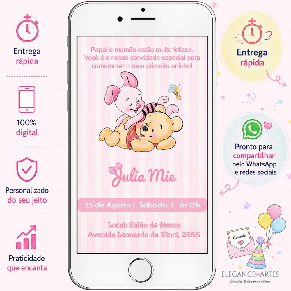Convite Digital Ursinho Pooh
